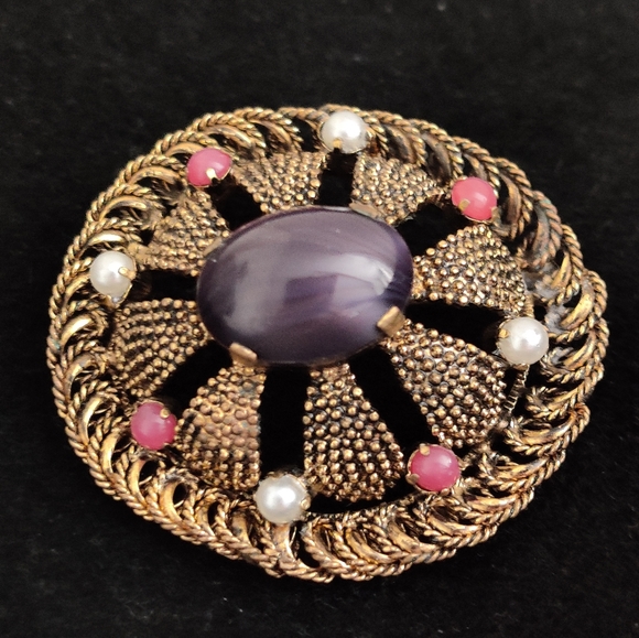 Vintage 60s Signed Austria Filigree Brooch - Picture 2 of 13